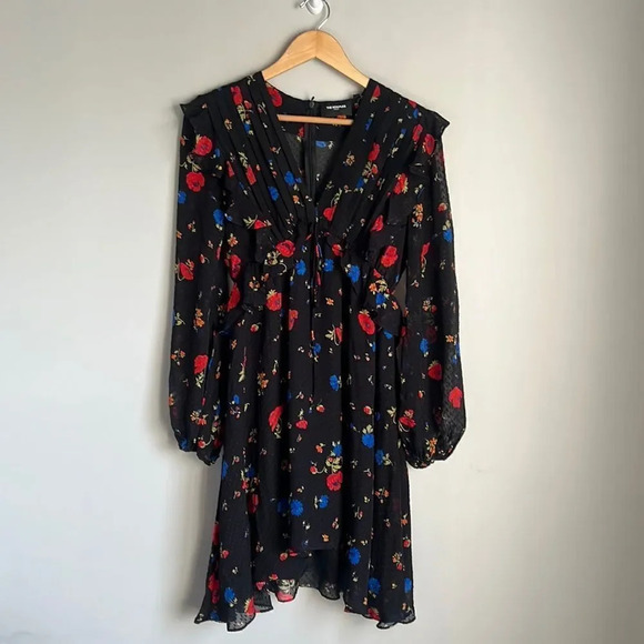 The Kooples Paris Black Daydream Flowers Silk Mini Dress Size 0 - Picture 2 of 13